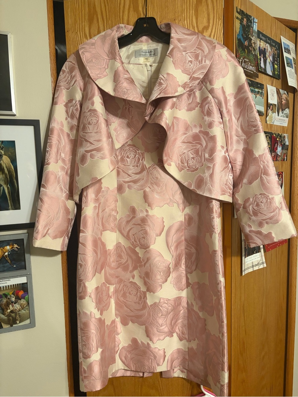 NWT $230 Tahari Arthur S Levine Pink Rose Jacquard 2-Piece Dress & Jacket Sz 12